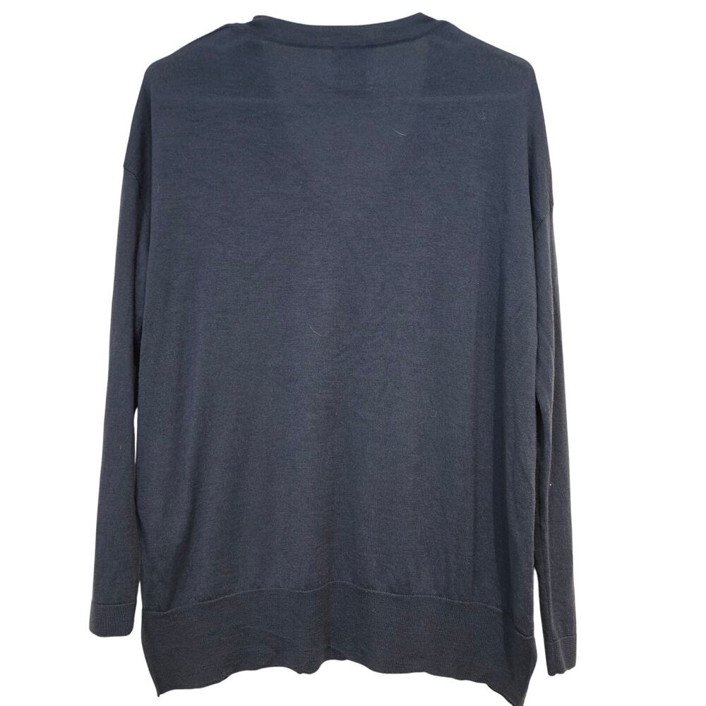 ALLUDE Blue 100% Virgin Wool Deep V-Neck Oversized Slouchy Classic Sweater, XS - Picture 3 of 9